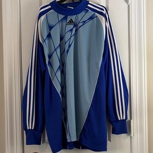 Adidas Blue and White Geometric Long Sleeve Soccer ⚽️ Top